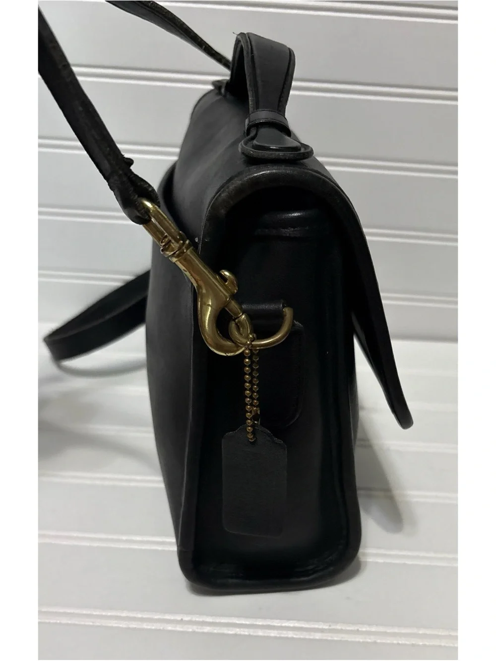 COACH Court Vintage Black Leather Shoulder Top Handle Crossbody Bag USA 9870
